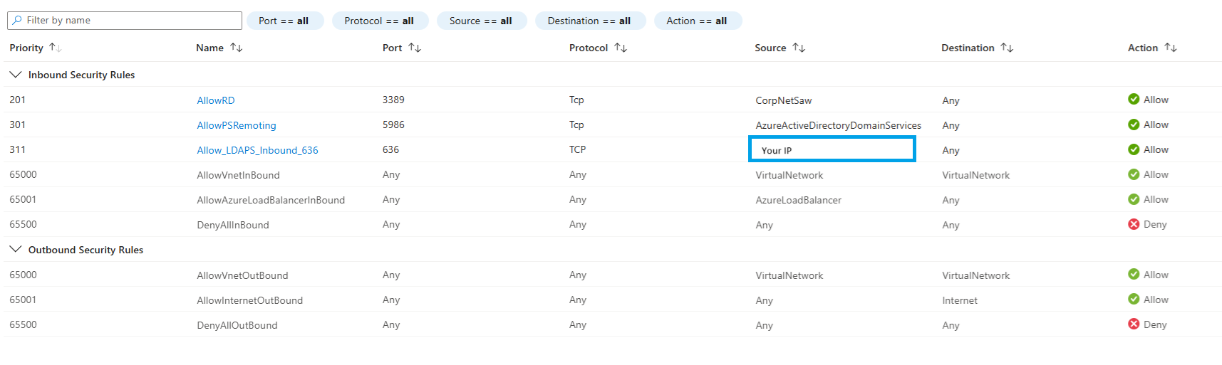 LDAPS 的 NSG 入站规则