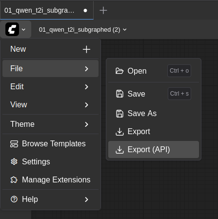 ComfyUI 界面中 "Save (API Format)" 按钮的截图。