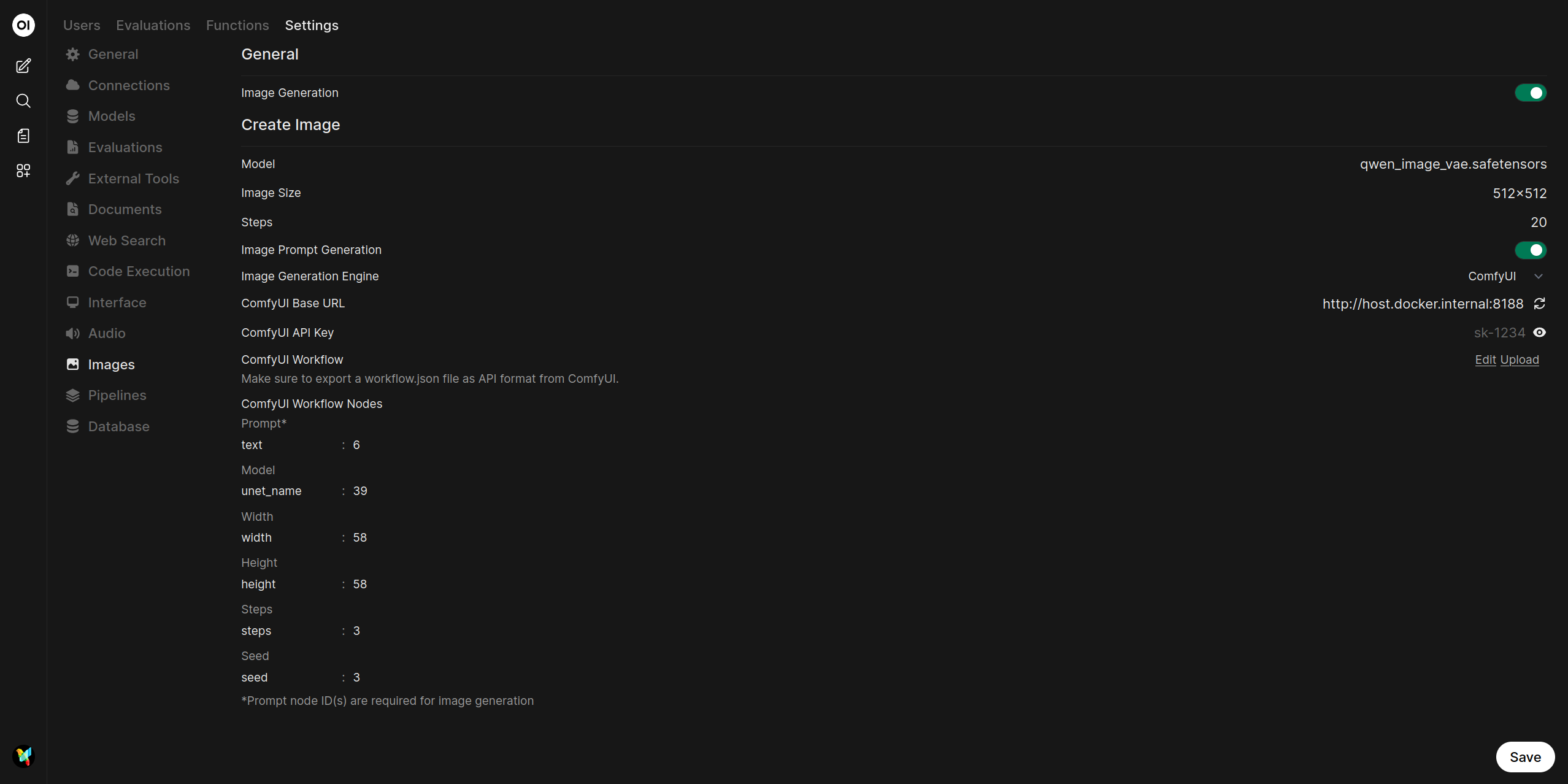 ComfyUI 界面截图，选择了 UNETLoader 节点，突出了节点 ID 以及 'seed' 和 'steps' 输入字段。