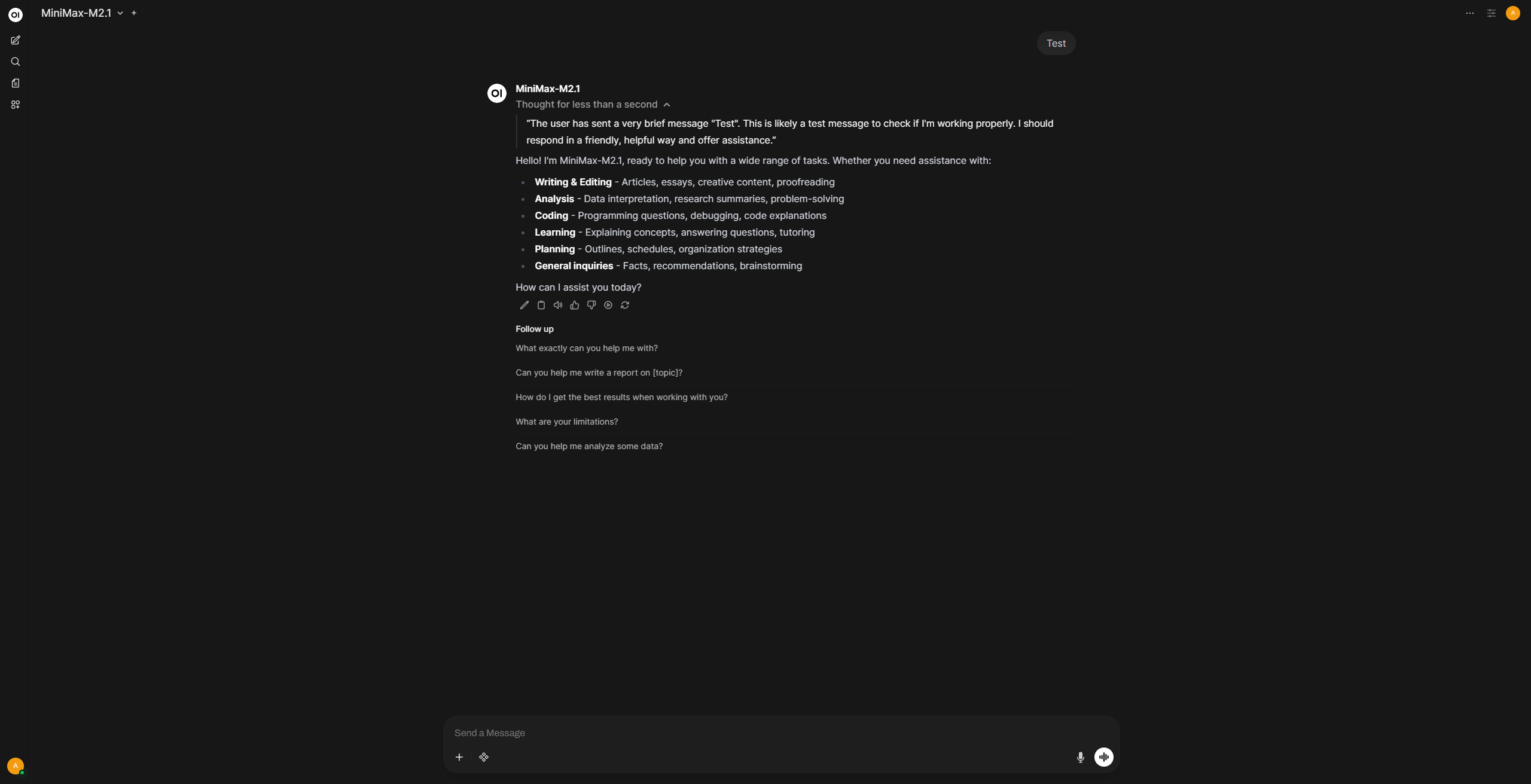 MiniMax 聊天界面