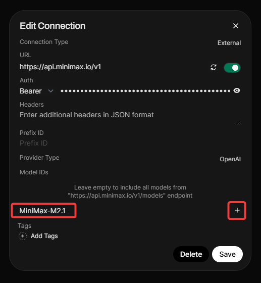 MiniMax 连接设置 1