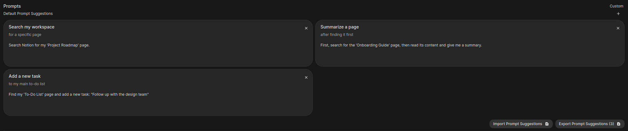 模型提示词配置：显示填写了示例的 '默认提示词建议' 部分。
