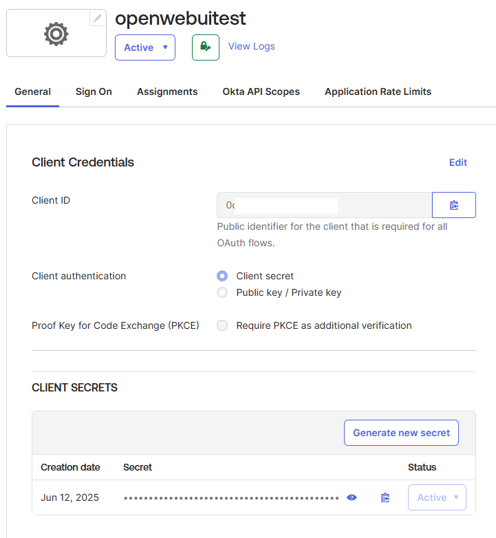 Okta 客户端密钥